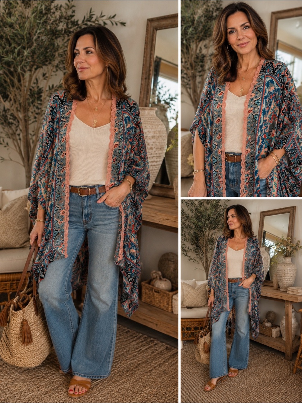 Nostalgia Peach Lace-Trim Paisley Cardigan